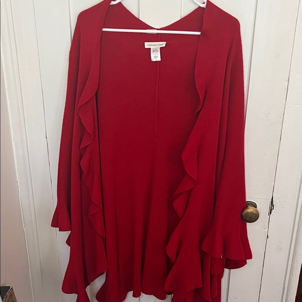 Coldwater Creek Vibrant Red Ruffled Cardigan